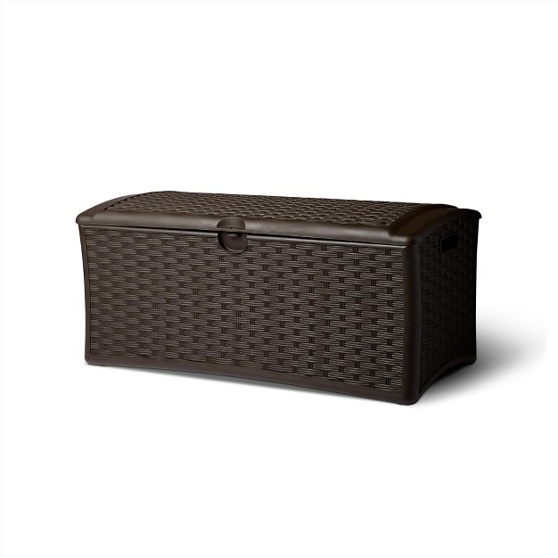 Suncast 72 Gallon Resin Wicker Outdoor Patio Storage Deck Box Brown 2 Pack