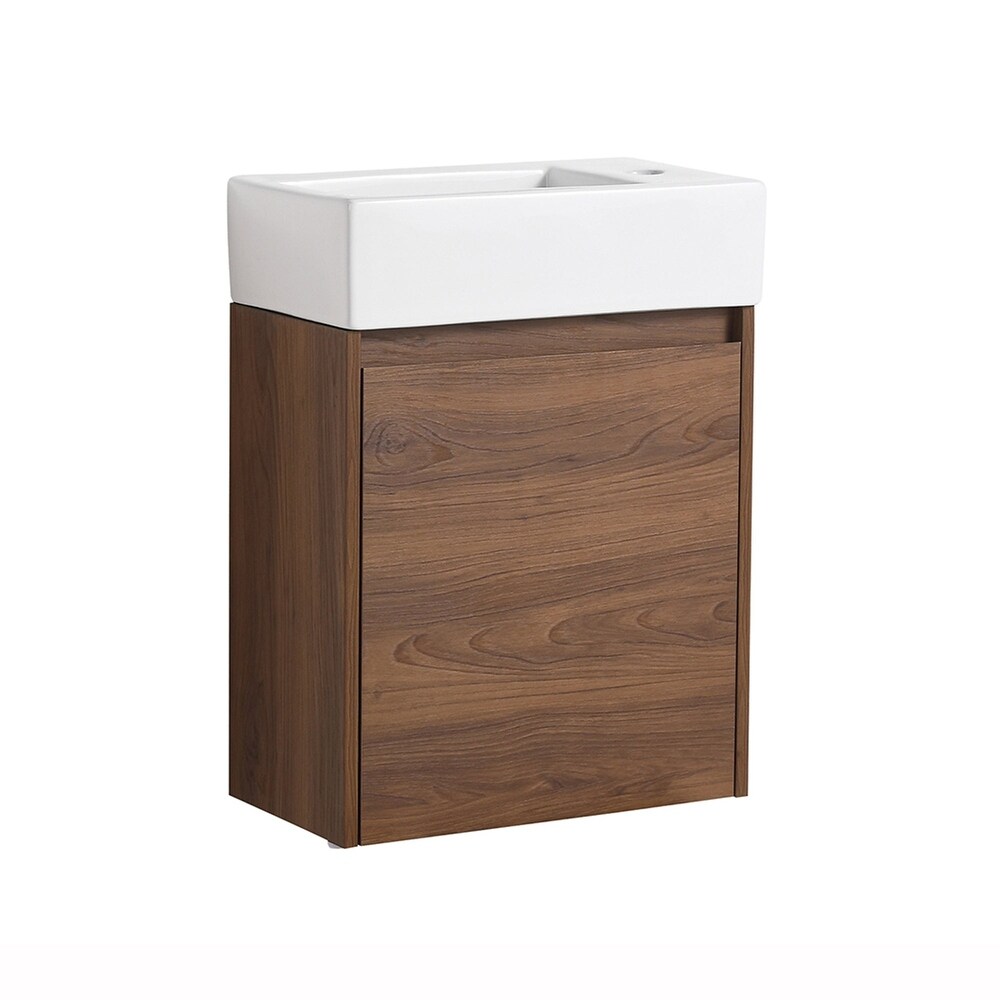 18 in. Plywood Wall Mounted Bathroom Vanity Set in Brown Ebony with Integrated Ceramic Sink