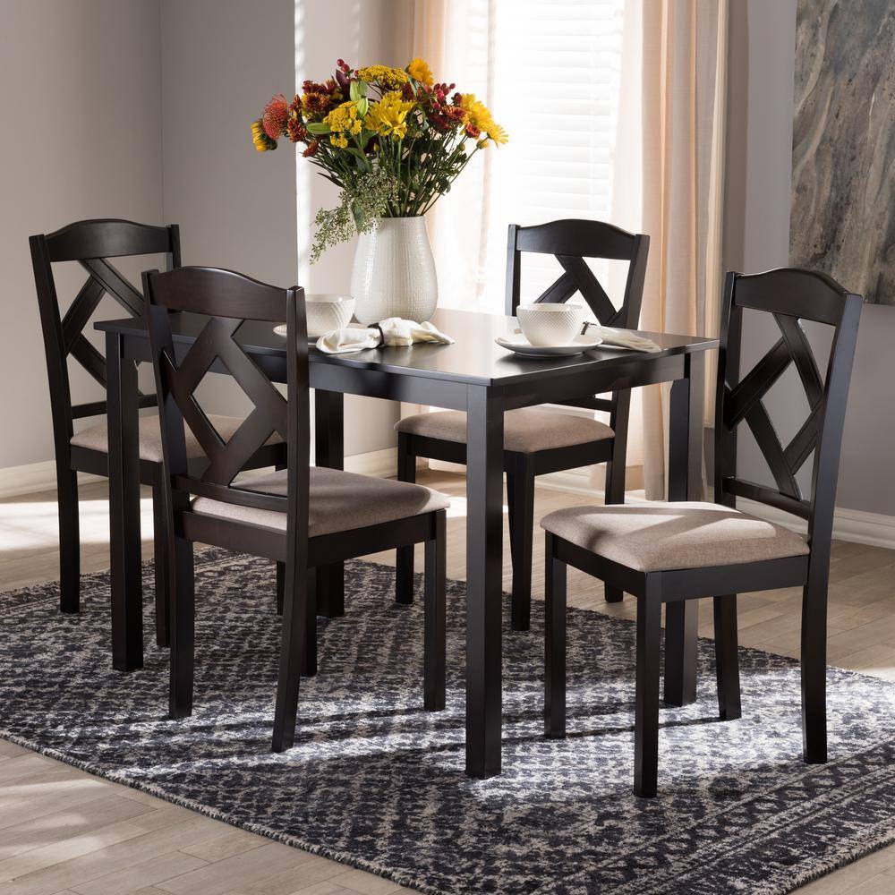 Baxton Studio Ruth 5-Piece Beige and Dark Brown Dining Set 8027-8026-HD