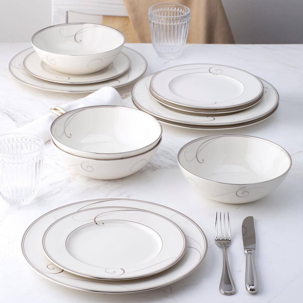 Noritake Platinum Wave WhitePlatinum Porcelain 12-Piece Dinnerware Set (Service for 4) 9317-12F