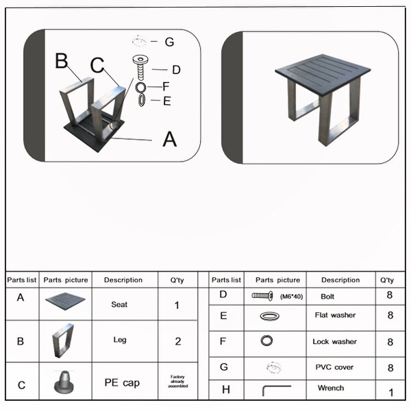 Outdoor Indoor Aluminum Square End Table