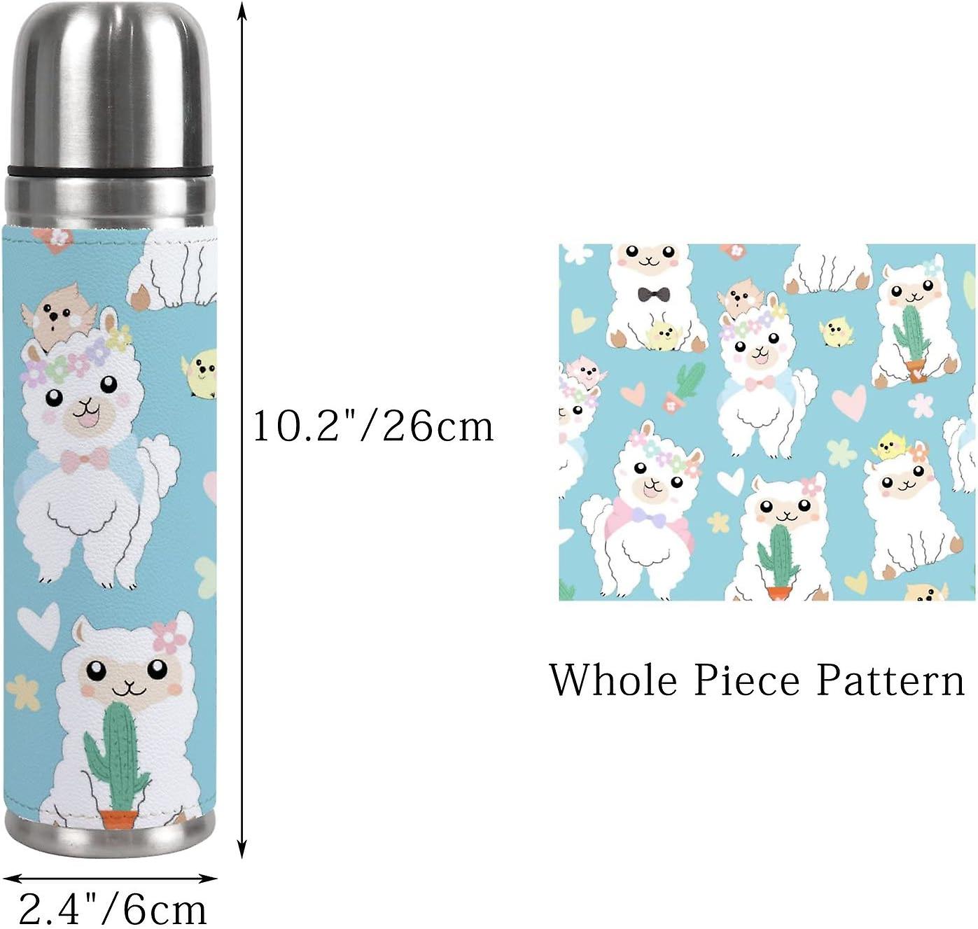 Insulated Mug Stainless Steel Water Bottle Cute Cartoon Llama With Bird Cactus Pot Vacuum Cup Travel Mug