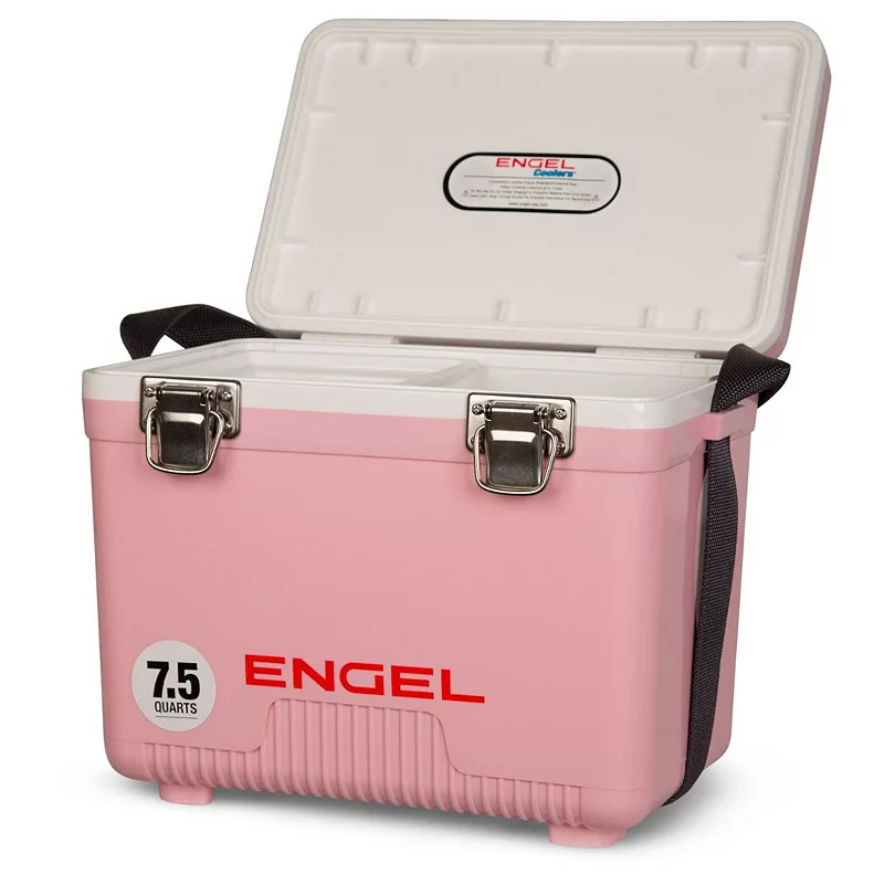 Engel 7.5-Quart EVA Gasket Seal Ice and DryBox Cooler with Carry Handles， Pink