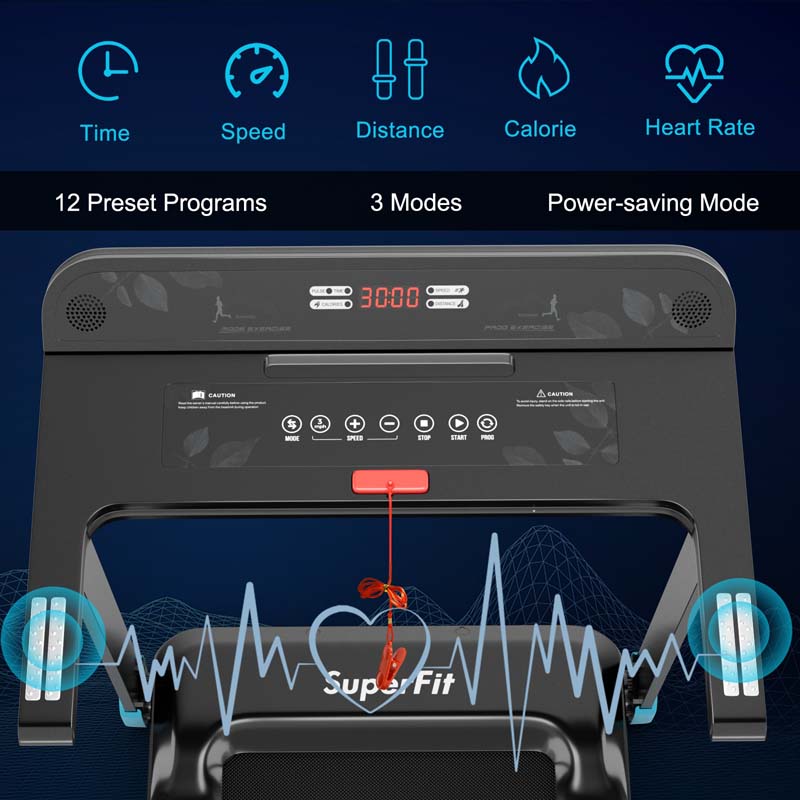 2.25HP Electric Folding Treadmill Smart APP Control Walking Running Machine with HD LED Display & Device Holder