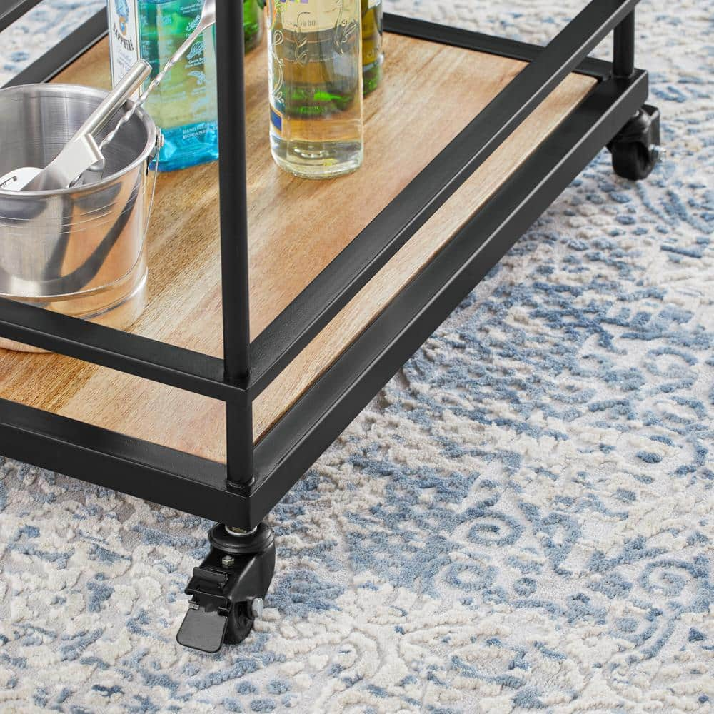 StyleWell Black Metal Bar Cart with Natural Wood Shelves (26 in. W) DC14-2732