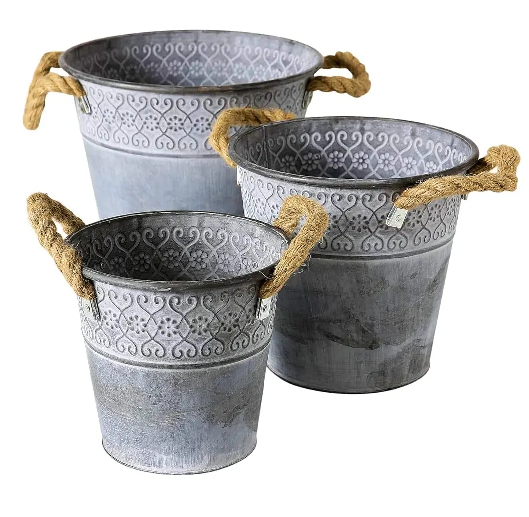 Premium quality galvanized planter Modern Metal Planters garden supplies Iron planter large decorative flower pots