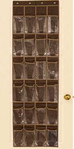 24 Pockets - SimpleHouseware Crystal Clear Over The Door Hanging Shoe Organizer， Brown