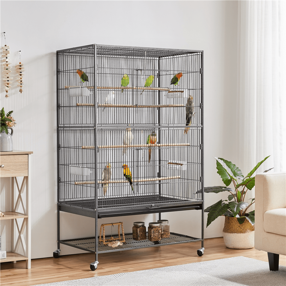 Yaheetech 60.5'' H Extra-Large Iron Parrot Cage w/ Stand，Black