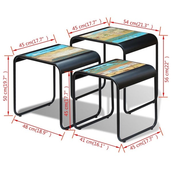 vidaXL Three Piece Nesting Tables Solid Reclaimed Wood