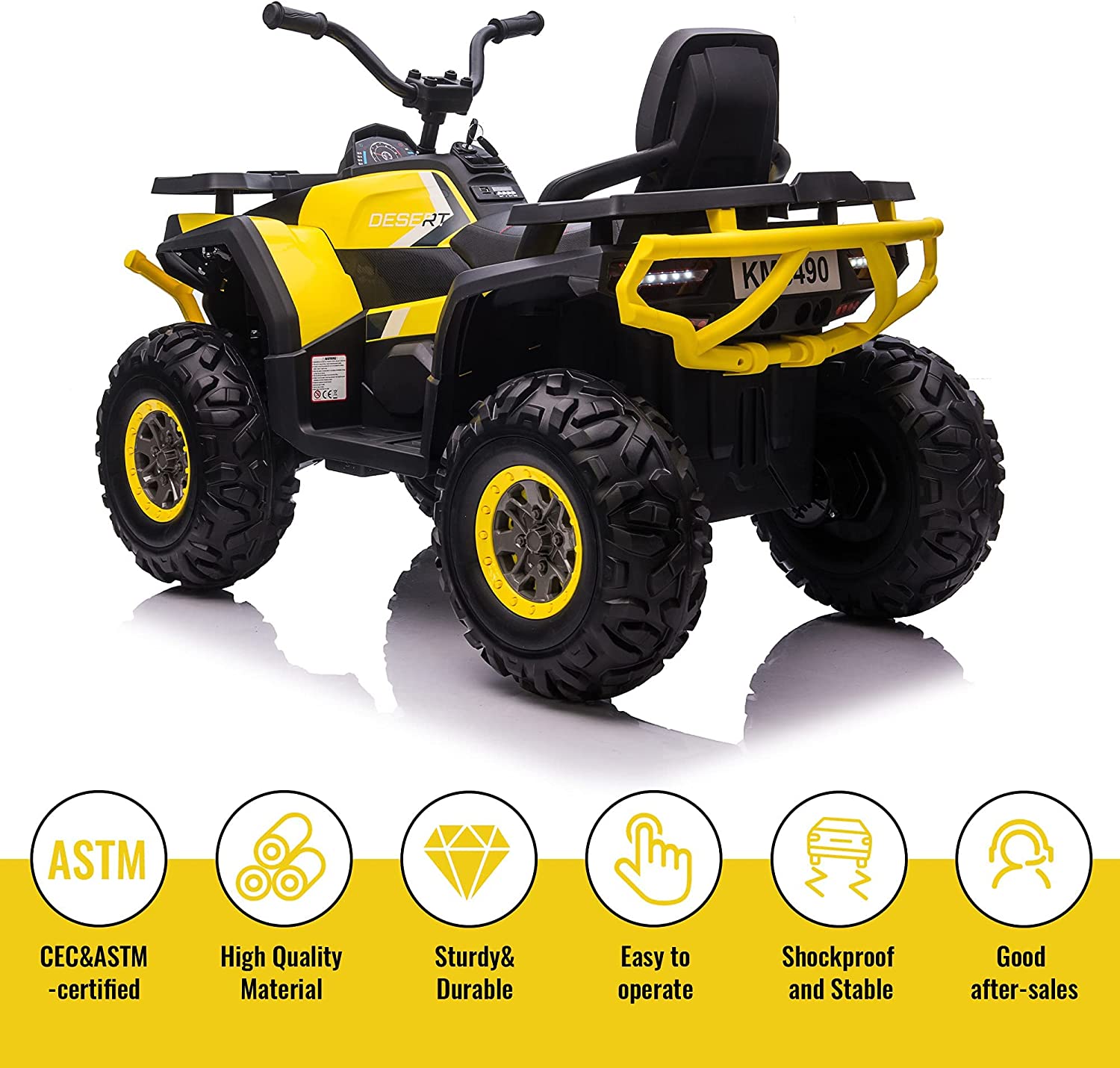 Kids ATV Ride On ATV 12V Battery Powered Electric Vehicle 4 Wheeler Quad High/Low Speeds with LED Light, Music, Horn, USB/TF/MP3 for Boys & Girls Gift