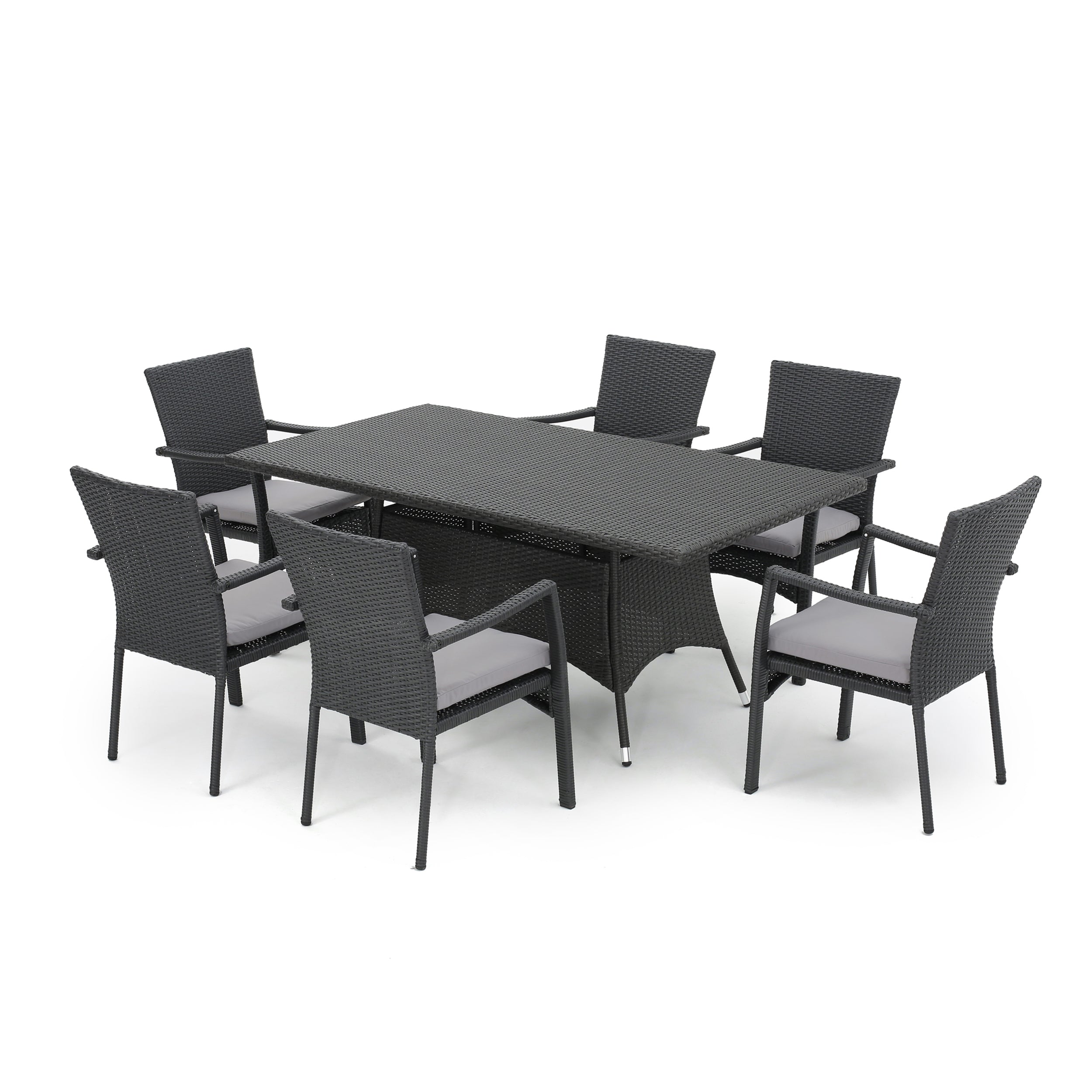 Tompkins Grey Wicker 7 Piece Rectangular Dining Set