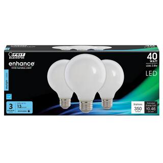 Feit Electric 40-Watt Equivalent G25 E26 Dimmable Filament CEC 90 CRI E-STAR White Glass LED Light Bulb Daylight 5000K (3-Pack) G2540W950CAFIL3RP