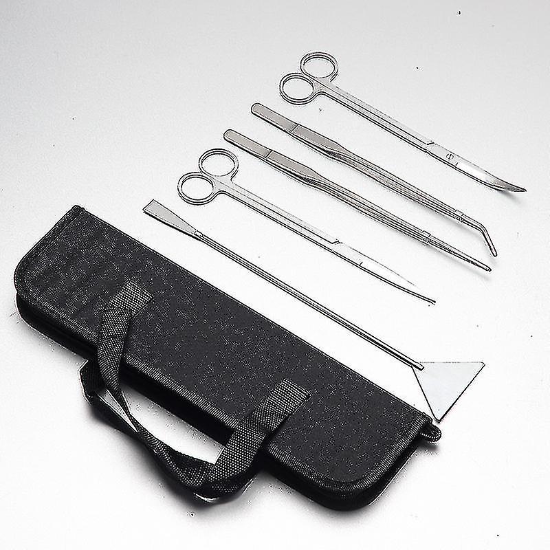 Aquarium Aquascaping Tool， Long Tweezers Scissors Spatula， 5 In 1 Stainless Steel Aquatic Plants Set With Case