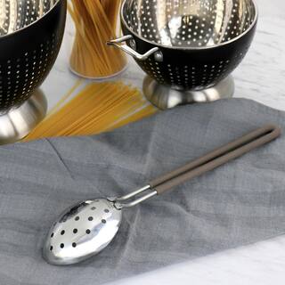 MARTHA STEWART Everyday Stainless Steel Slotted Spoon Kitchen Utensil in Taupe 985117312M