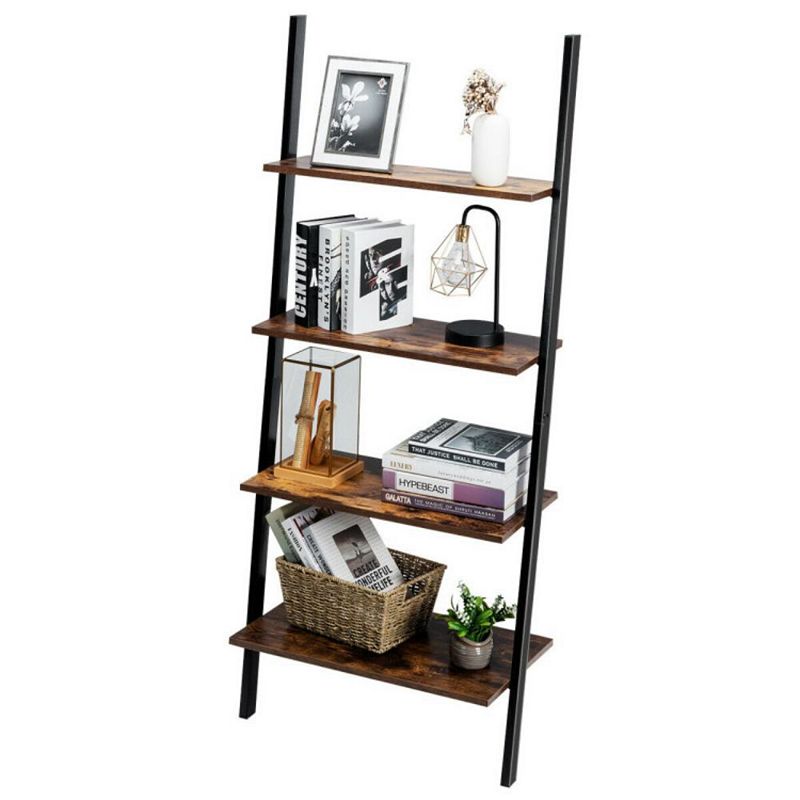 Hivago Multipurpose 4-Tier Industrial Leaning Wall Bookcase with Metal Frame