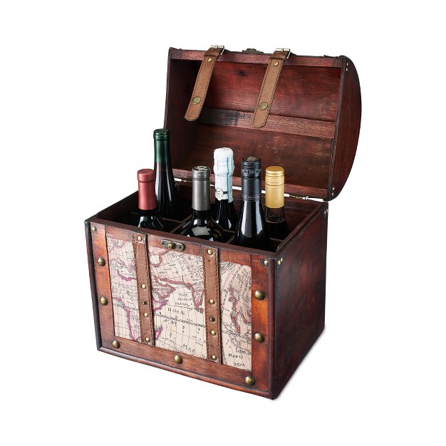 6 Bottle Old World Wooden Wine Box By Twine Living