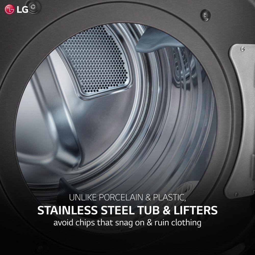 LG 9 cu. ft. Large Capacity Vented Smart Stackable Electric Dryer with Sensor Dry TurboSteam Extra Cycles in Black Steel DLEX8900B