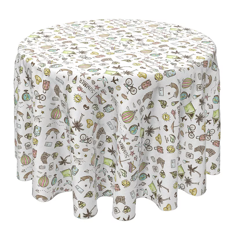 Round Tablecloth， 100% Cotton， 60 Round， Summertime Icons