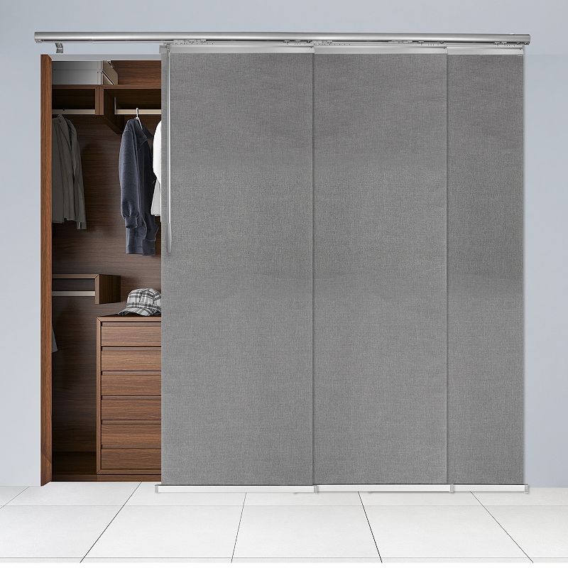 Rod Desyne Woven Gray 3-Panel Single Rail Panel Track Room Extendable Divider