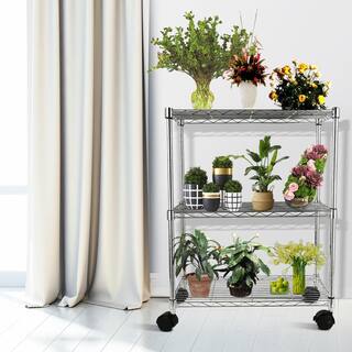 Amucolo Silver 3-Tier Steel Adjustable Wire Shelving Unit with wheels (23 in. W x 33 in. H x 13 in. D) DHS-CYHK-3CPC