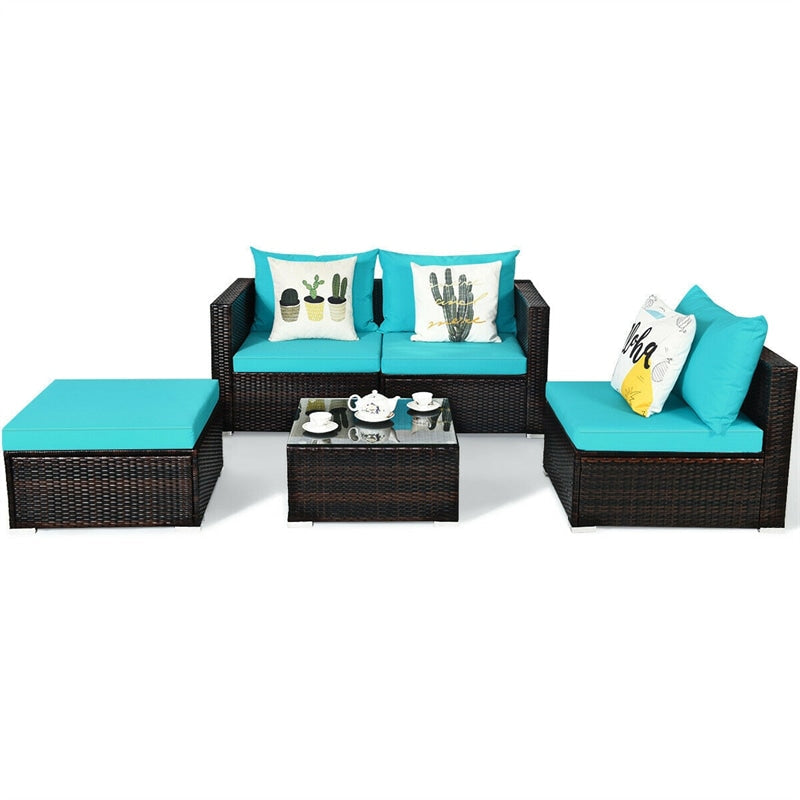 Canada Only - 5 Pcs Rattan Patio Sectional Furniture Set with Cushions & Coffee Table