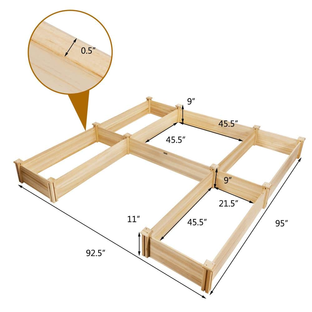 HONEY JOY 92.5 in. x 95 in. x 11 in. Natural Wood Planters Elevated Garden Bed TOPB004700