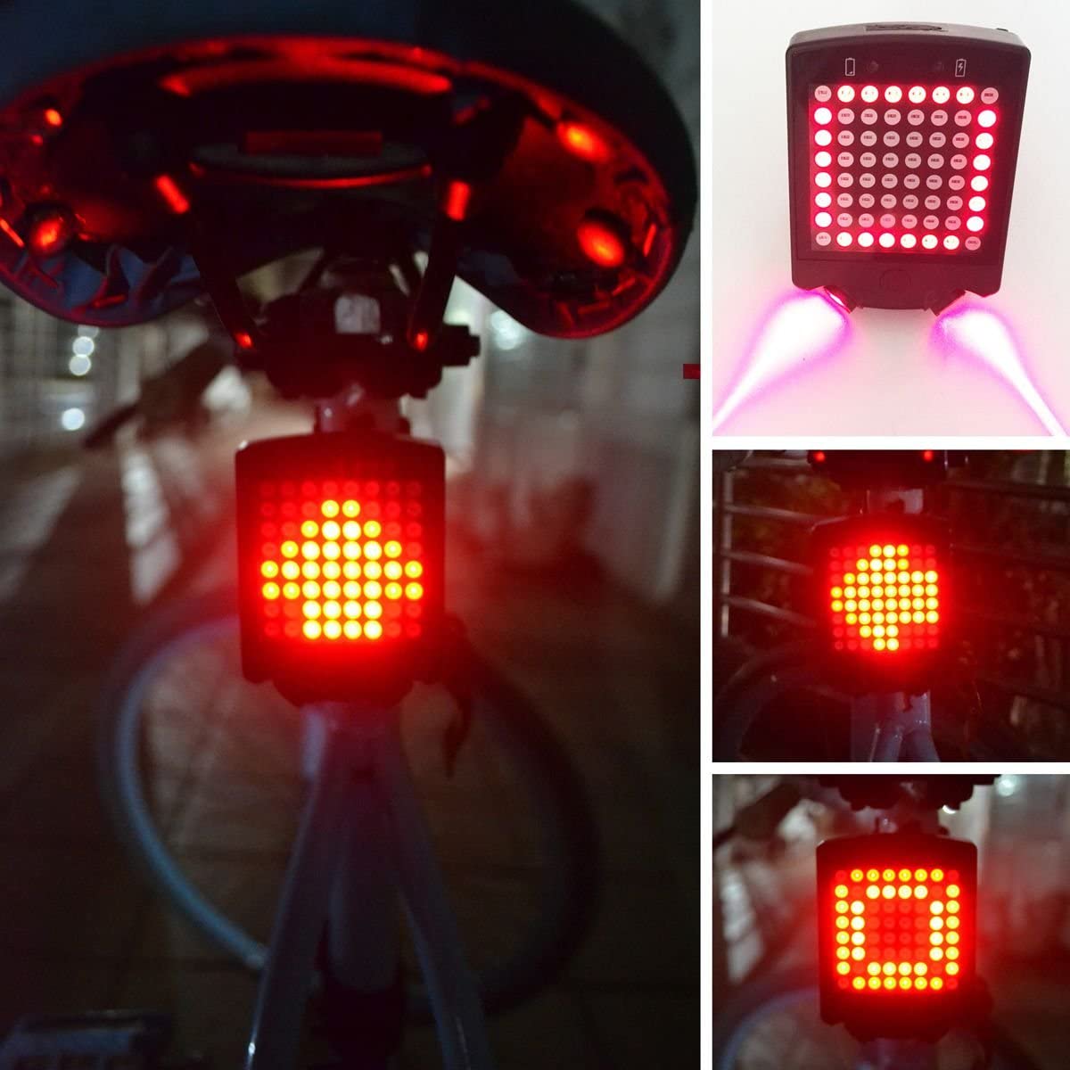 USB Rechargeable Bike Tail Light，Remote Control Wireless Tail Light 64 LED Bike Rear Tail Red Laser Light Safety Warning Line Easy to Install