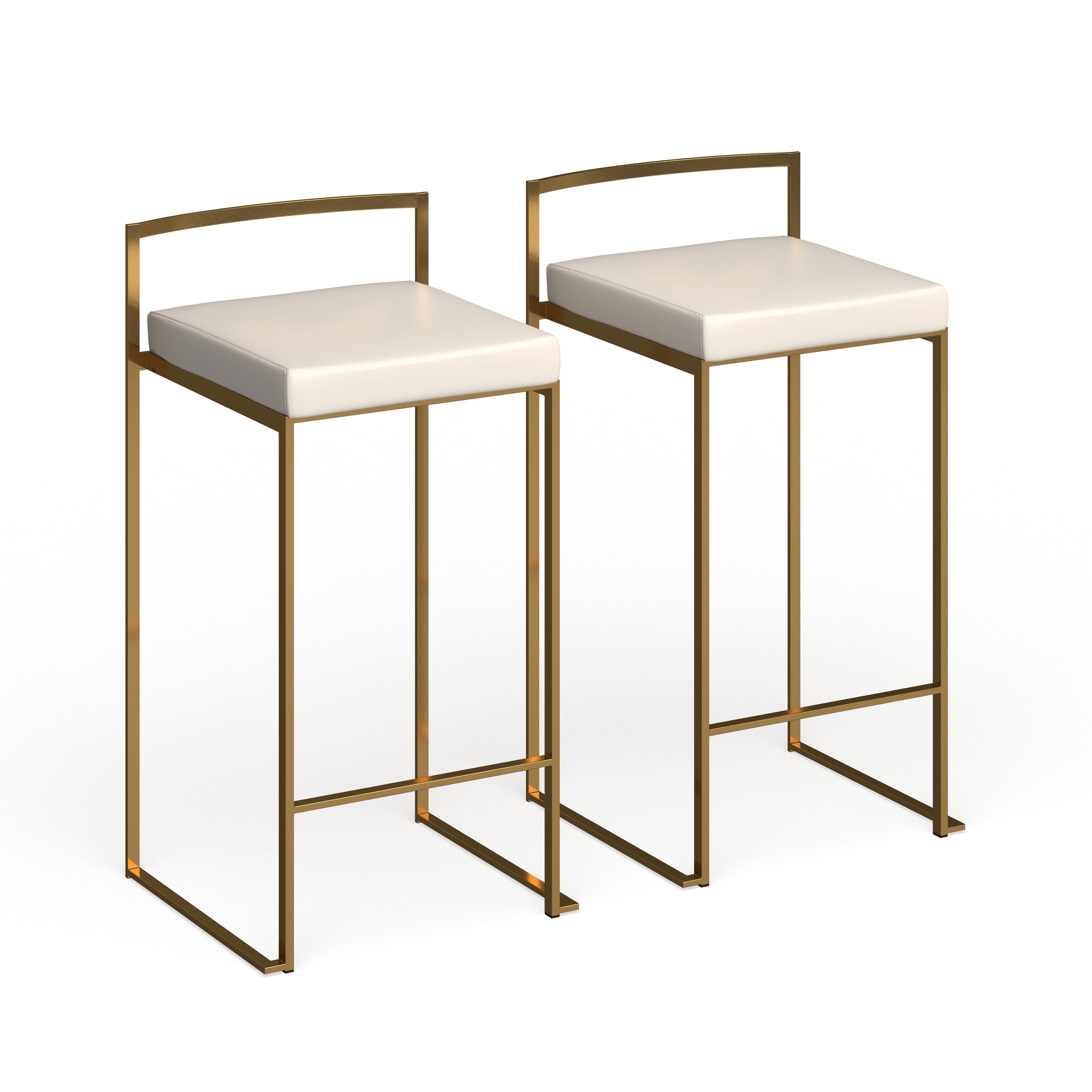 Silver Orchid  Forrest Gold Stackable Counter Stool (Set of 2) - N/A White Faux Leather Faux Leather， Metal Faux Leather