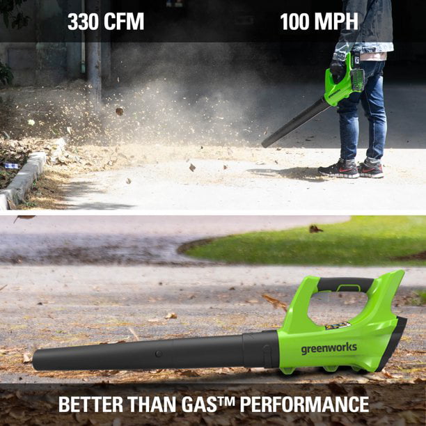 Greenworks 24V 330 CFM 100 MPH Axial Leaf Blower with 2Ah Battery and Charger， 2403502