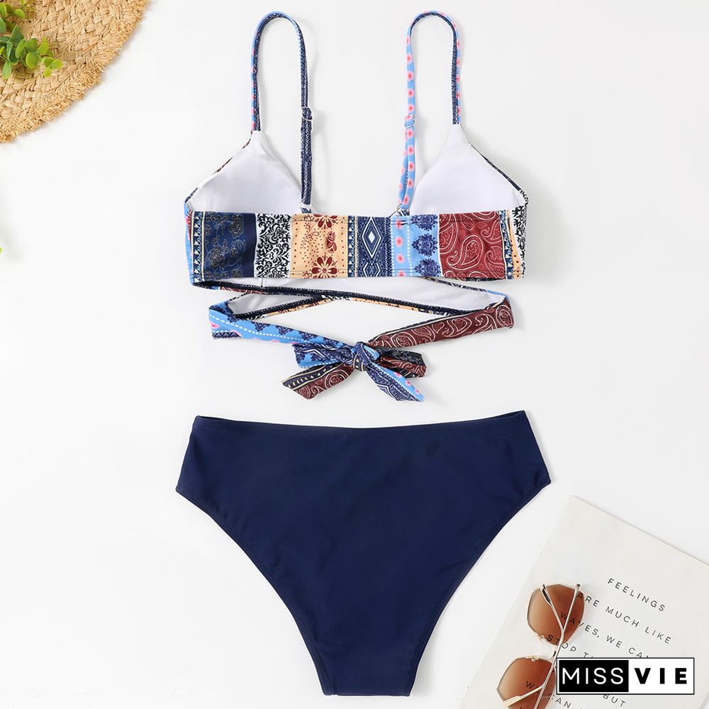 Cross Straps Printed,Graphic Bikini Set