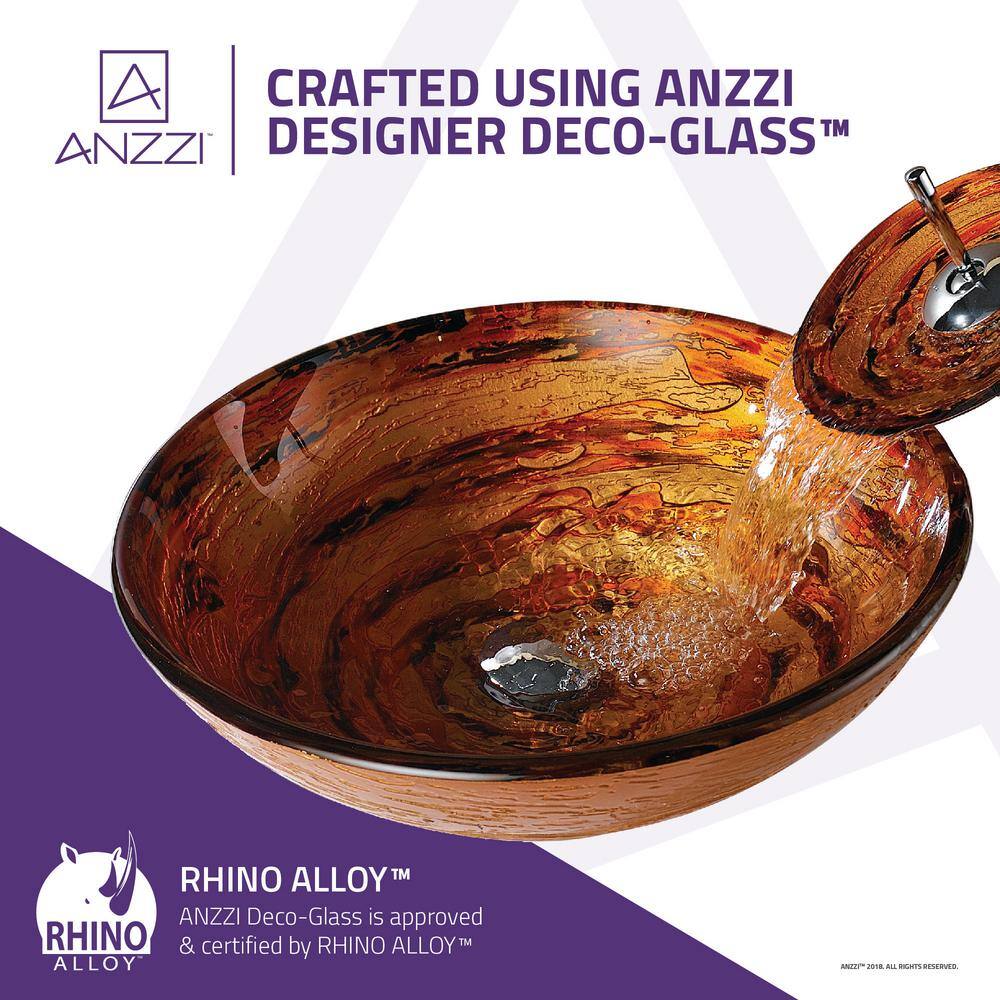 ANZZI Stanza Series Vessel Sink in Brown with Pop-Up Drain and Matching Faucet in Lustrous Brown LS-AZ061