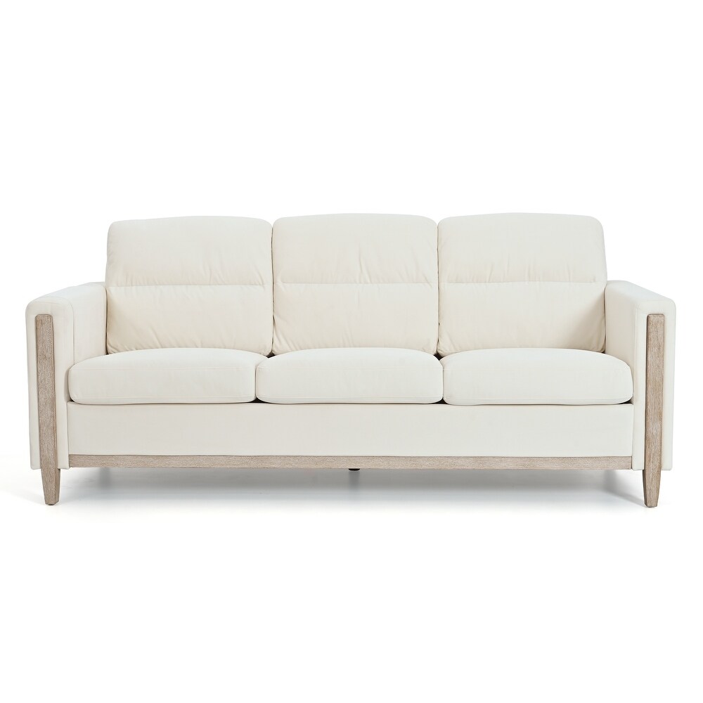 Solid Wood 3 Seater Sofa with Removable Cushions and Side Storage