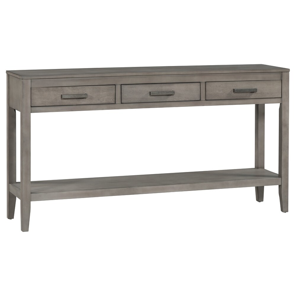 3 Drawer Console Table with Storage Shelf  Pine Wood Entryway Sofa Side Table for Hallway/Living Room/Foyer  Gray