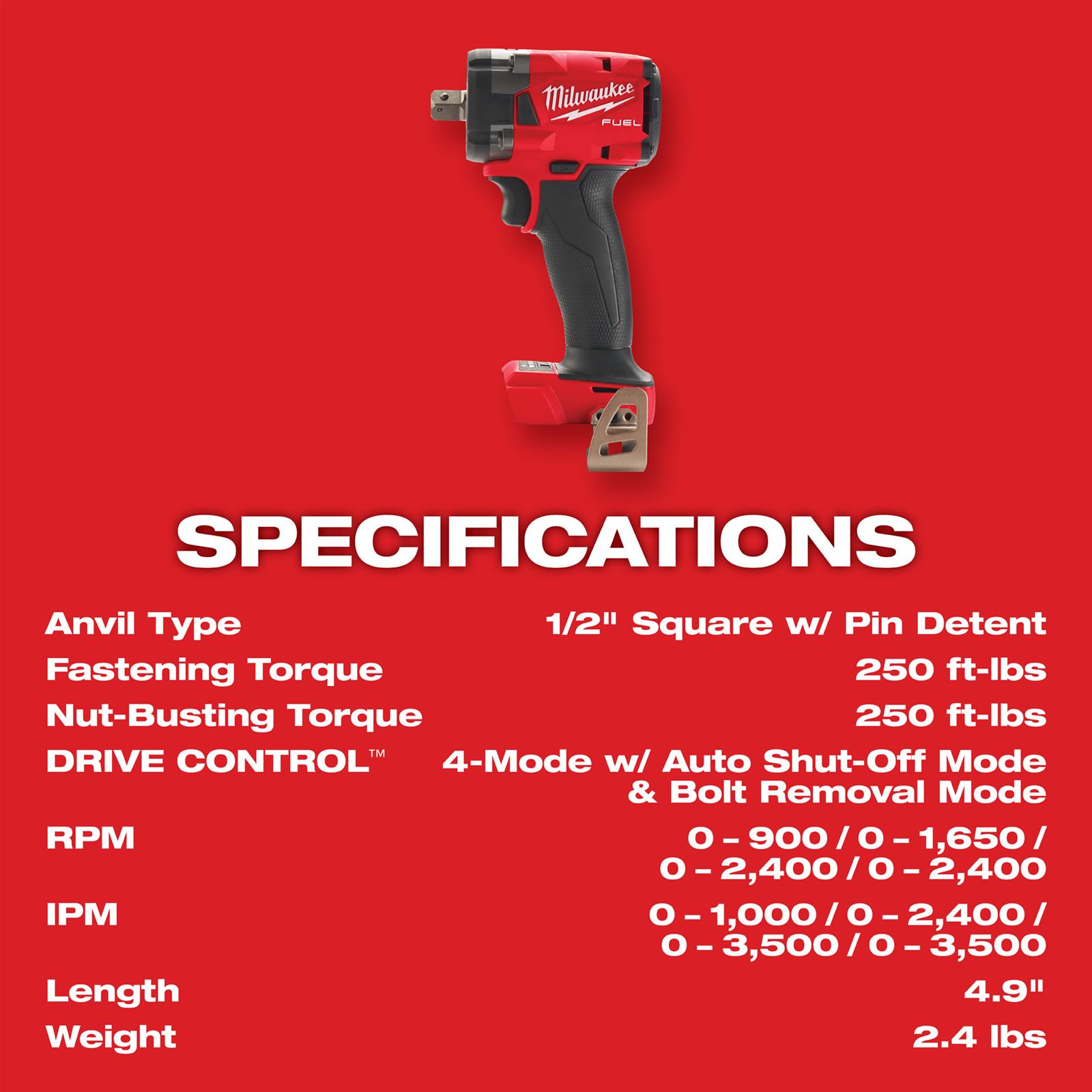 Milwaukee Tool 2855P-22R Milwaukee M18 FUEL 1/2 in. Compact Impact Wrenches