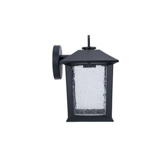 Hampton Bay ASHTON 1-Light Black Outdoor Wall Mount Lantern Sconce with Seeded Glass 5284002012