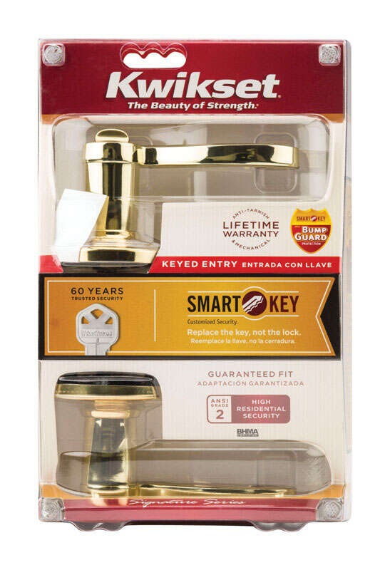 Kwikset SmartKey Lido Polished Brass Entry Lockset KW1 1-3/4 in.