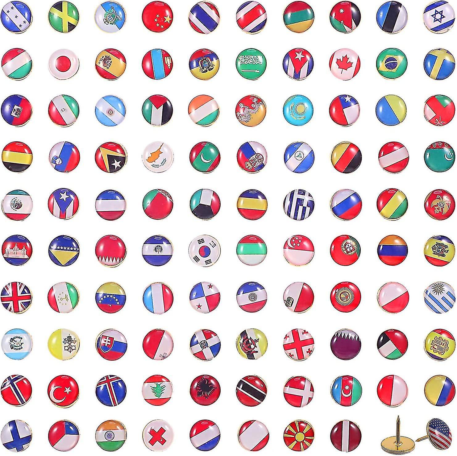 Creative Push Pins National Flag Thumbtack Country Map Push Pins For Bulletin Board， Map， Office (100 Pieces， Assorted Countries Pattern)