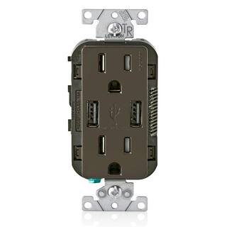 Leviton 3.6A USB Dual Type A In-Wall Charger with 15 Amp Tamper-Resistant Outlets Brown R06-T5632-0BB