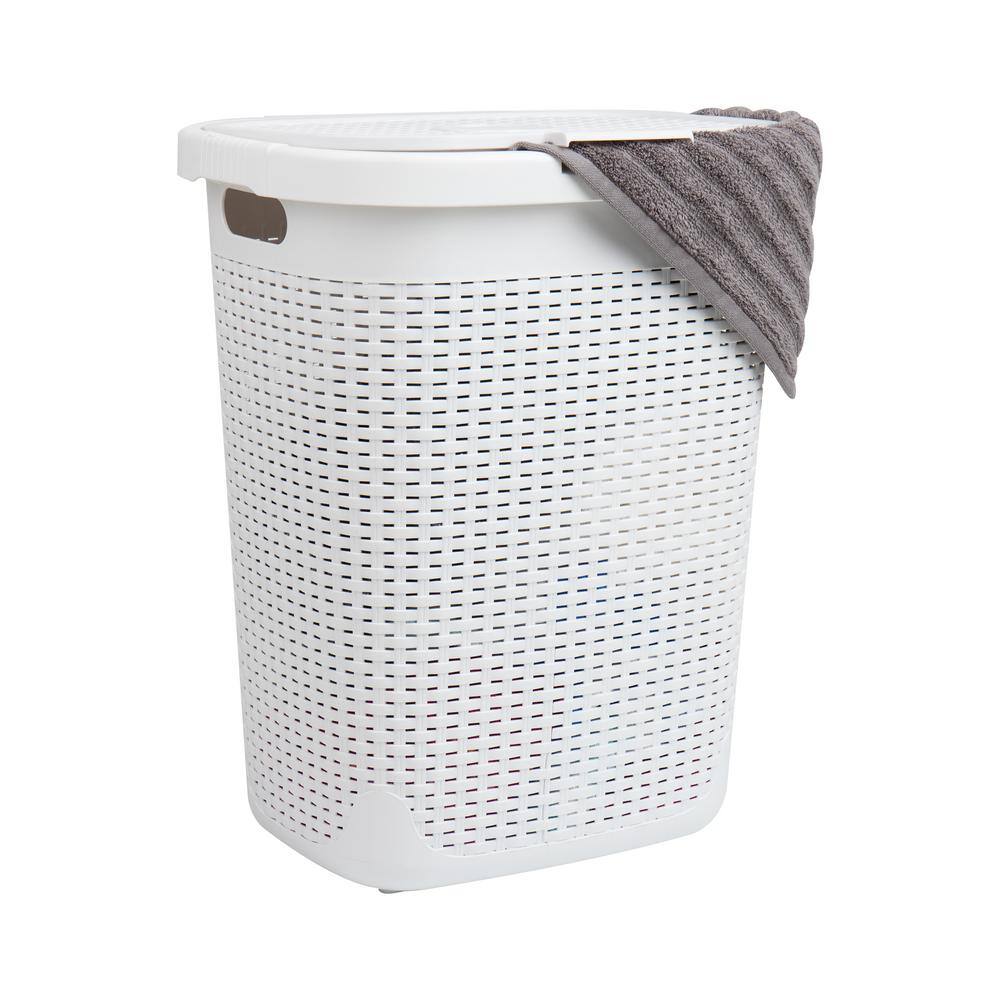 Mind Reader Basket Collection Slim Laundry Hamper 50 Liter (15kg33lbs) Capacity Attached Hinged Lid White 50HAMP-WHT