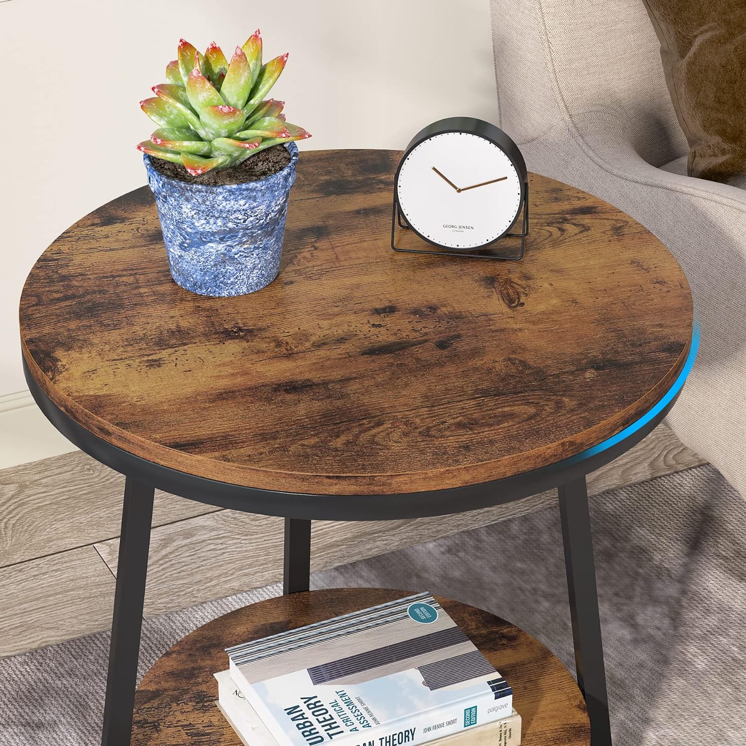 2-Tier End Table, Round Accent Bedside Table with Storage Shelf