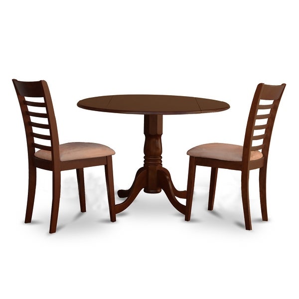 3 PC small Kitchen Set- Round Dining Table and 2 Parson Chairs in Linen Fabric - Mahogany Finish