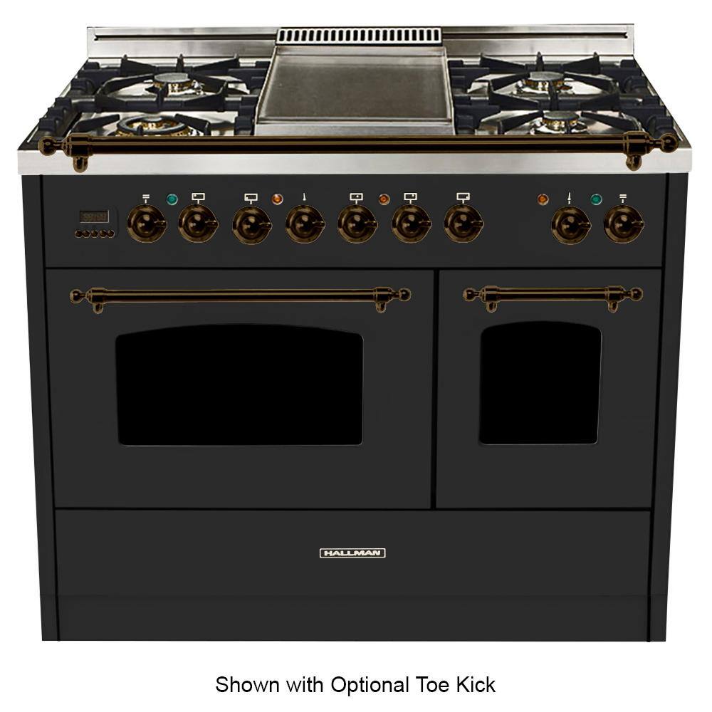 Hallman 40 in. 4.0 cu. ft. Double Oven Dual Fuel Italian Range True Convection5 Burners LP Gas Bronze TrimMatte Graphite HDFR40BZMGLP