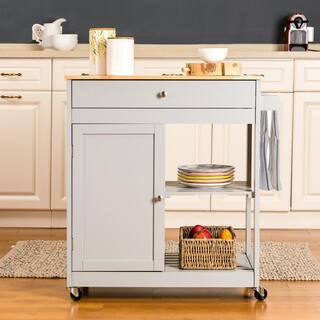 Glitzhome 34.25 in.H Gray Wooden Basic Kitchen Island with 1 Drawer+1 Door+2 Tier 2000800010