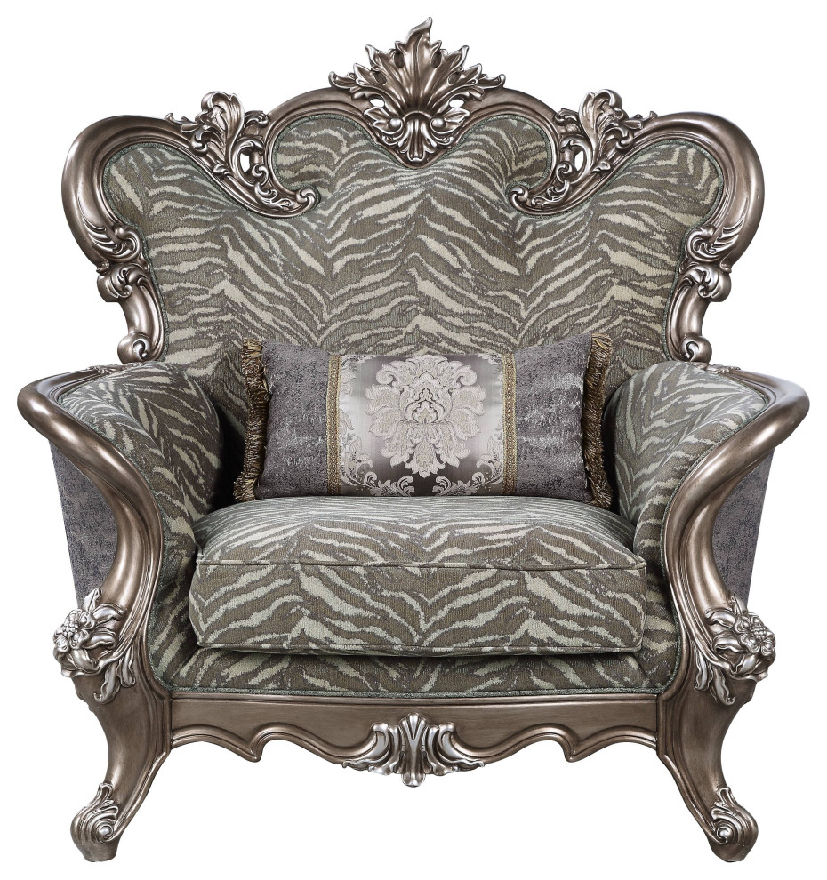 Lv00301  Chair With Pillow  Fabric  ampAntique Bronze Finish  Elozzol   Victorian   Armchairs And Accent Chairs   by Acme Furniture  Houzz