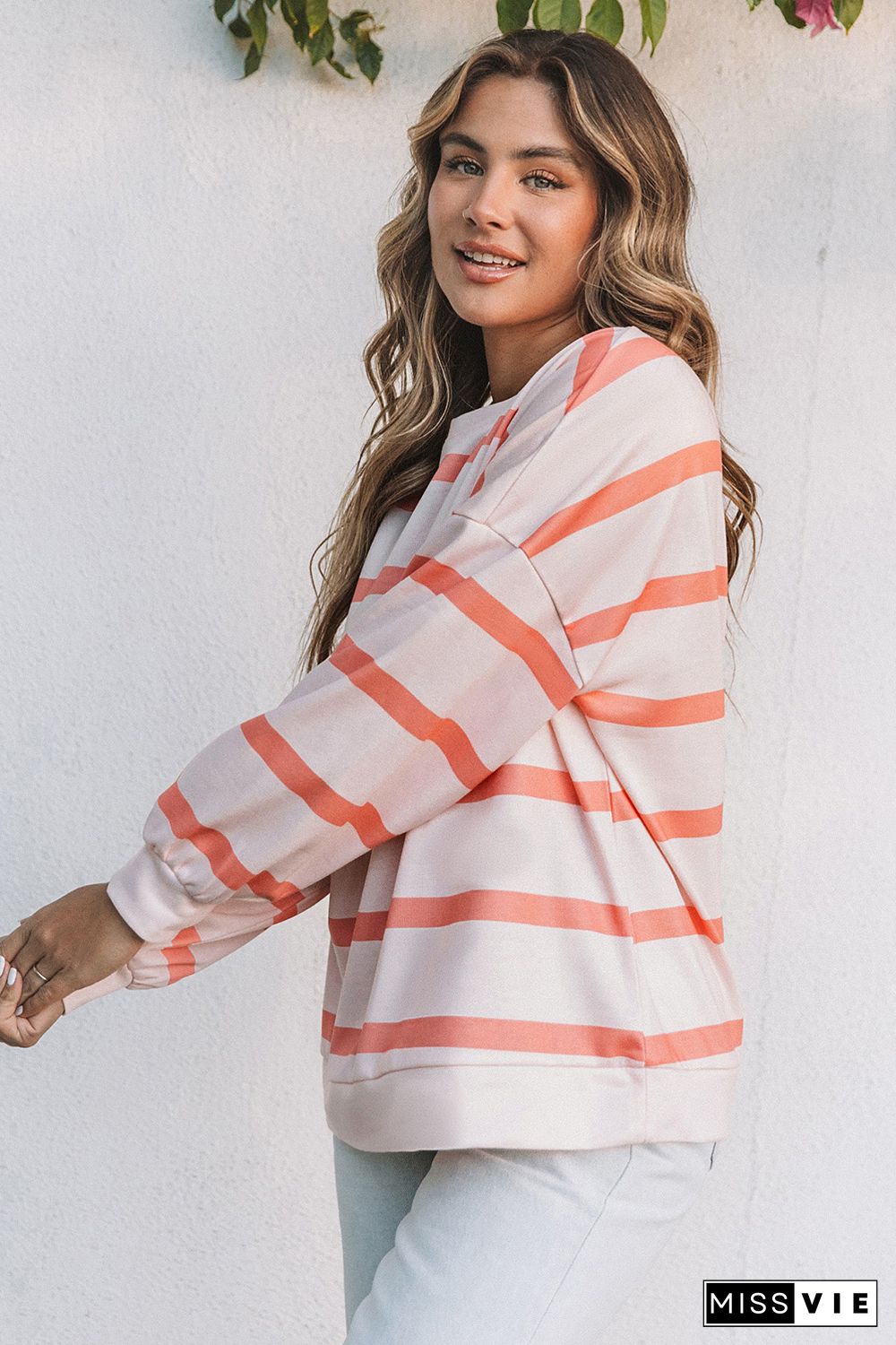 Stripe Striped Drop Shoulder Pullover Sweatshirt