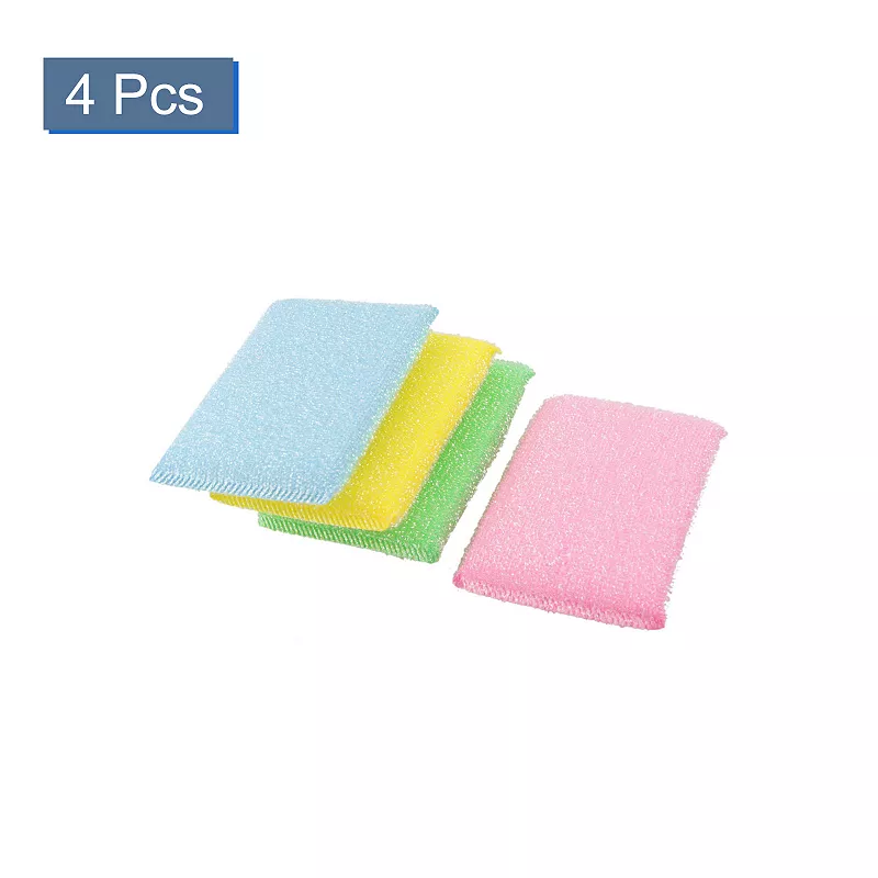 4 Pcs Assorted Color Scrub Sponge Padded Dish Pad Bowl Cup Cleaner