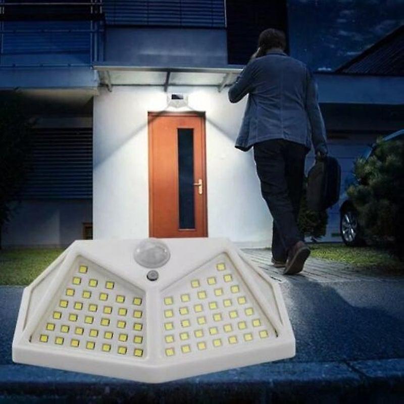 100 Led Solar Powered 1000Lm Pir Motion Sensor Wall Light Outdoor Garden Lamp 3 Modes White