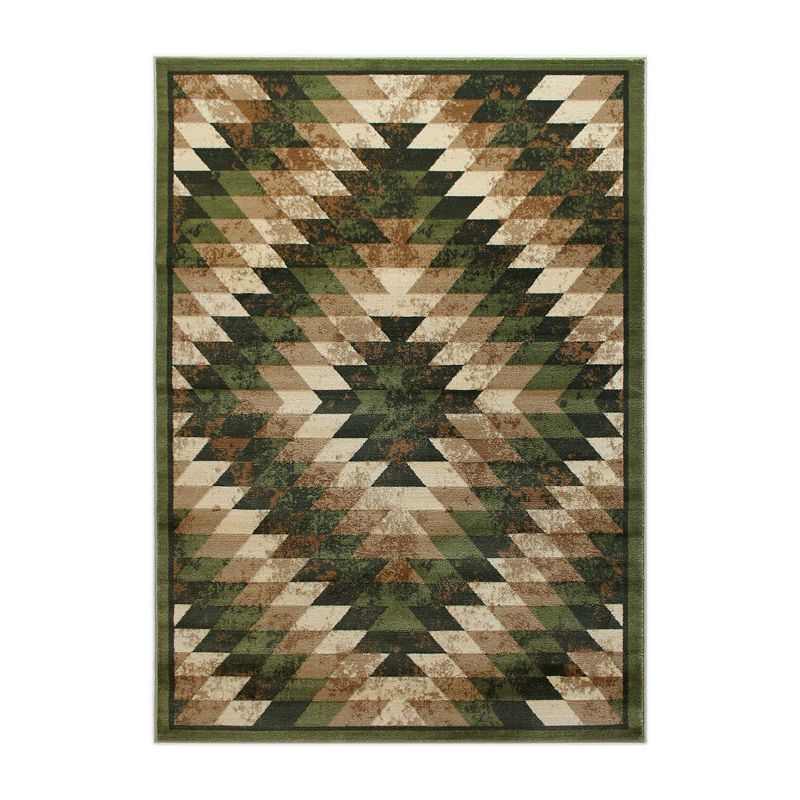 Masada Rugs Masada Rugs Stephanie Collection 5'x7' Area Rug with Distressed Southwest Native American Design 1106 in Green， Brown and Beige