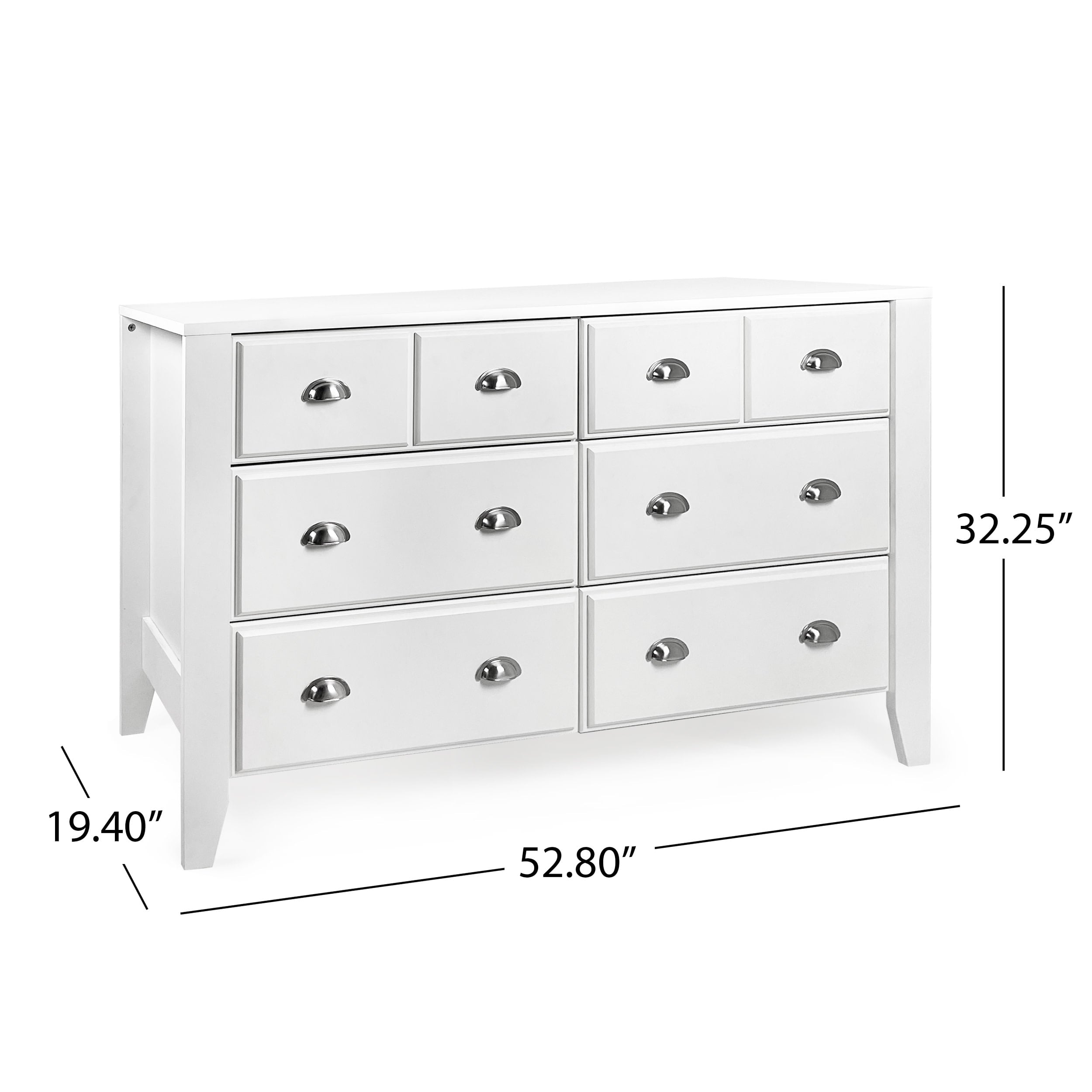 Noble House Bellic Faux Wood 6 Drawer Double Dresser, White