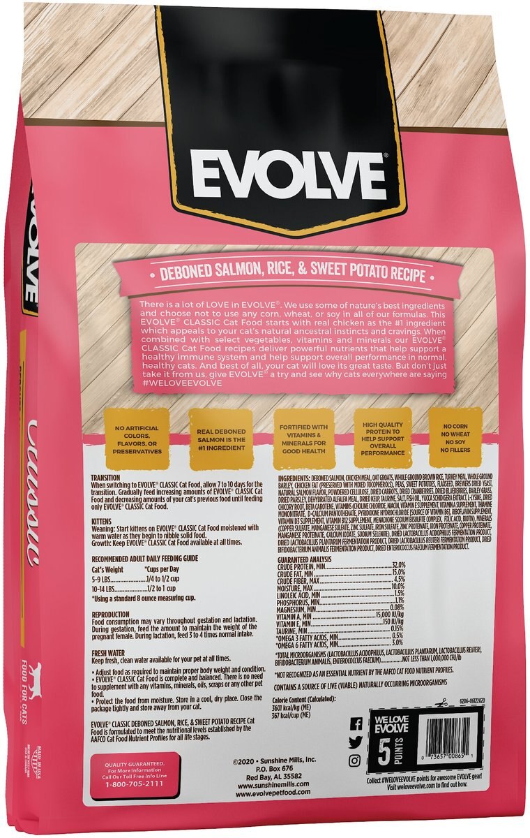 Evolve Classic Deboned Salmon， Rice and Sweet Potato Formula Dry Cat Food